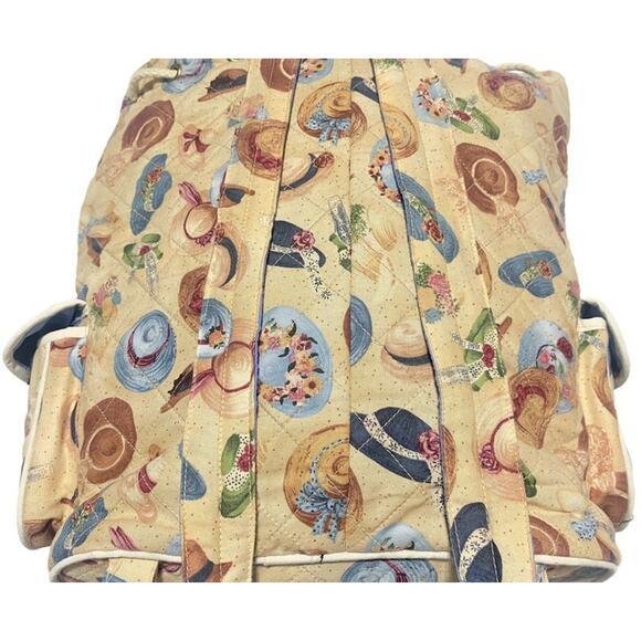 Quilted Ladies Backpack With Bonnet Hats Brown and Blue 13 x 14 - Picture 8 of 11